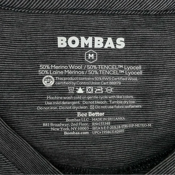 BOMBAS Dark Gray Long Sleeve Top Thumb Holes Merino Wool Blend Medium - Picture 10 of 12